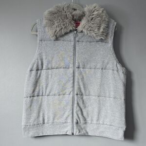 Haggar Light Gray Puffer Vest with Faux-Fur Collar